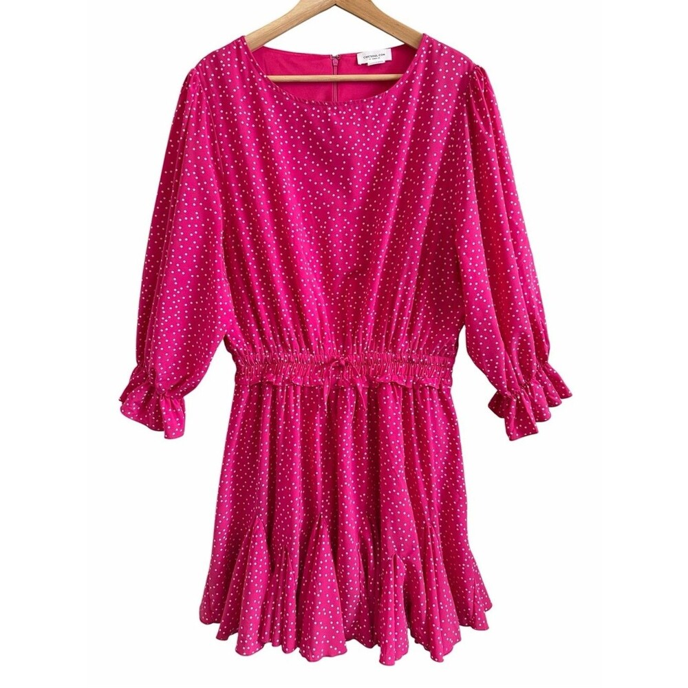 Chic Soul Pink Polka Dot Ruffle Dress Balloon Slv Drawstring Waist Womens Sz 1X